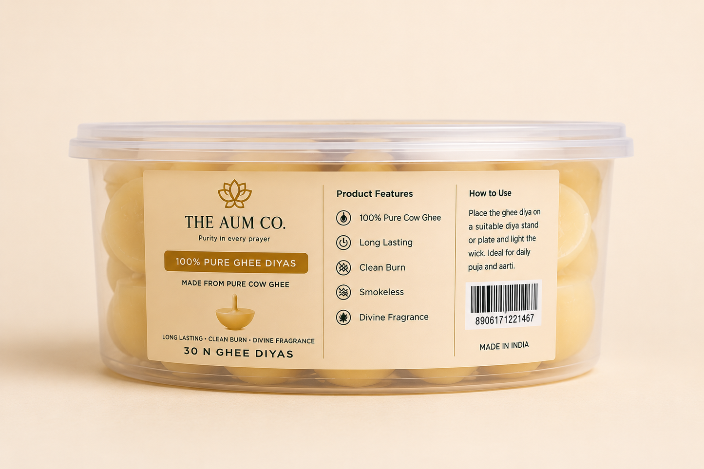 Pure Cow Ghee Diyas – Ready to Light | Long Lasting Burn | Puja & Aarti Essentials | 30N